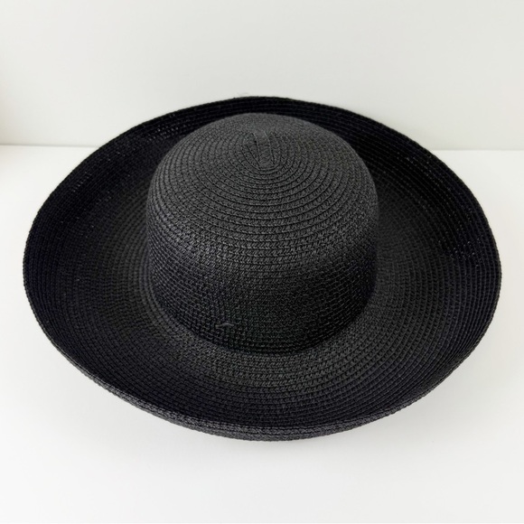 Accessories - Wide Brim Straw Sun Hat Black Solid Beach